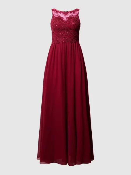 Sukienka wieczorowa z kwiatową koronkową aplikacją Laona