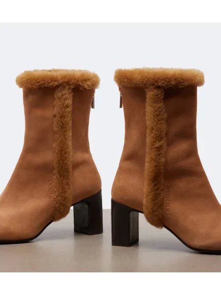 Cizme scurte Jimmy Choo din piele de căprioară bej