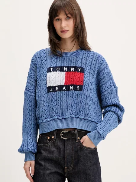 Tommy Jeans pulover za žene od pamuka plava