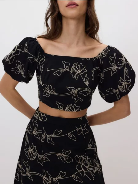 Reserved Топ з об'ємними рукавами чорний