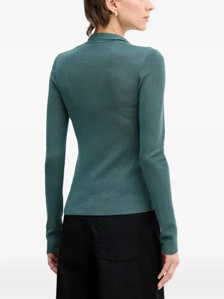 Pulover Sisley cu funde cu decolteu în V verde