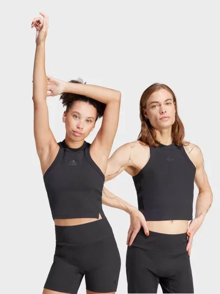 Adidas Lounge Ribbed Crop Tank Топ Бавовна/віскоза чорний