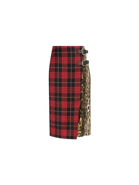 Spódnica midi Roberto Cavalli z wysoką talią w kratkę z nadrukiem