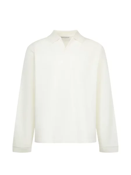 Gulerat lung tricou polo Studio Nicholson alb