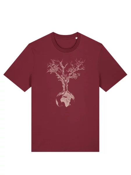 Life-Tree Póló Organic Fairwear Weltenbaum burgundi vörös