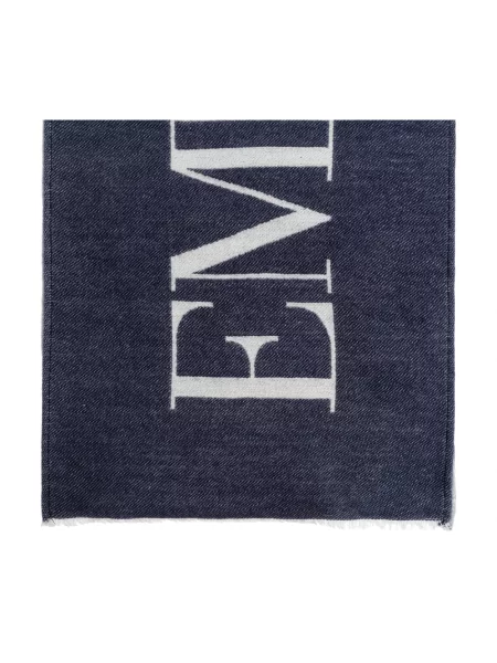 Szal Emporio Armani wełniana z logo niebieska