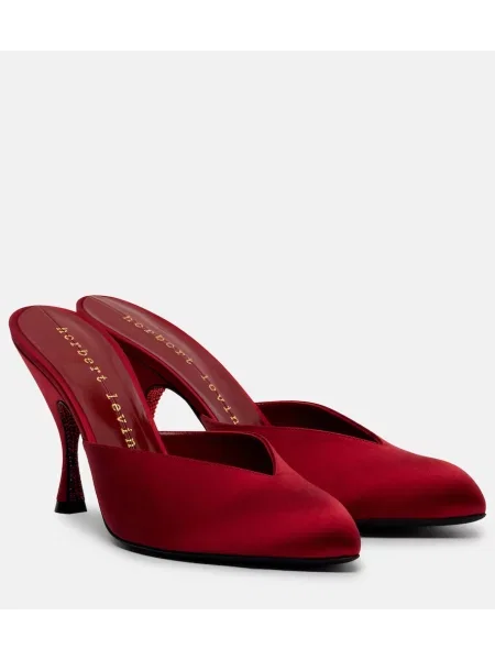 Papuci tip mules Herbert Levine din satin roșu