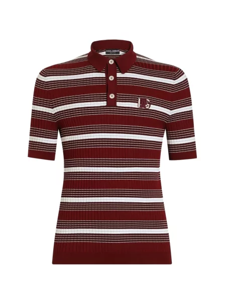 Tricou polo Dolce & Gabbana cu dungi tricotate roșu