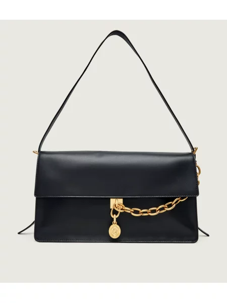 Geantă Tommy Hilfiger Crest Leather Conv Shoulder Bag negru