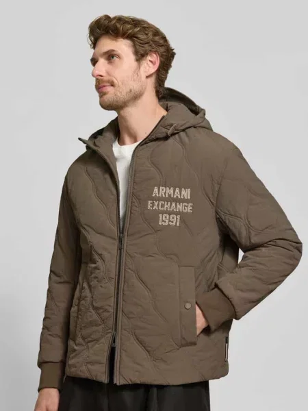 Kurtka z pikowaniem i detal z logo Armani Exchange beżowa