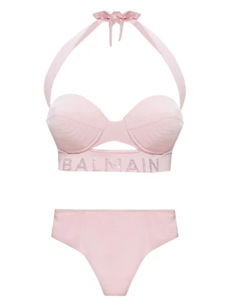 Costum de baie doua piese Balmain cu autograf roz