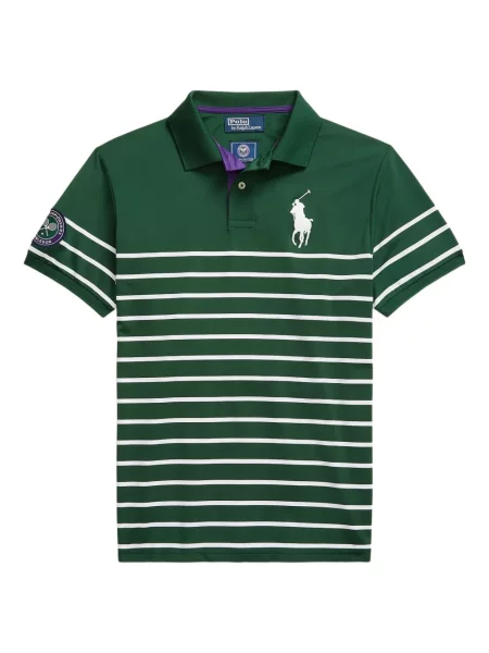 Tricou Polo Ralph Lauren din piele cu broderie în carouri maro