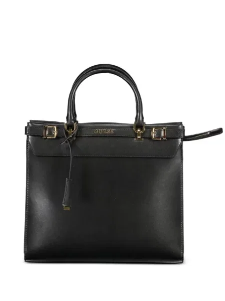 Шопинг чанта Guess с катарама с автограф черно