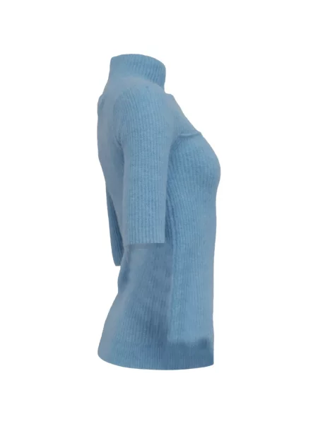 Плетен пуловер Ganni синьо