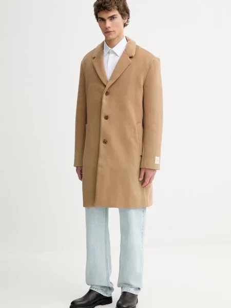 Kabát s příměsí vlny Calvin Klein hnědá