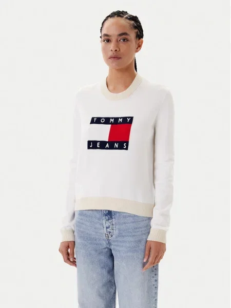 Tommy Jeans Sweter Colorblock Flag biały
