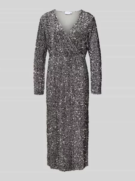 Sukienka midi z dekoltem w serek model ‘FAITH’ Vila srebrna