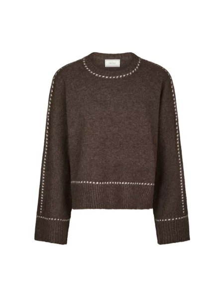 Bluzka o kroju relaxed fit z dodatkiem wełny model ‘Roeme’ Neo Noir brązowa