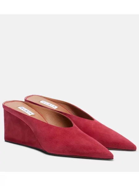 Mules Alaia iz semiša s polno peto rdeča