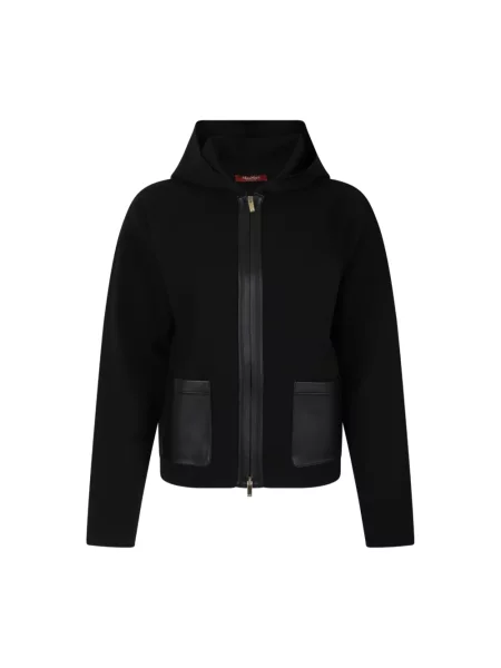 Kurtka skórzana Max Mara Studio z kapturem czarna