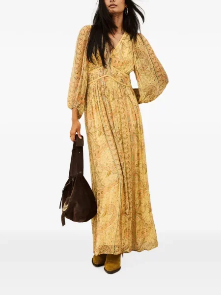 Rochie maxi Ba&sh cu imagine cu model paisley galben