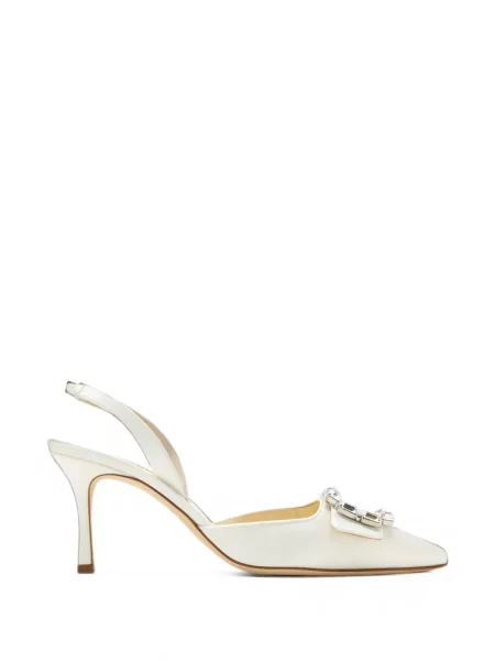 Pantofi cu toc Manolo Blahnik cu cataramă alb