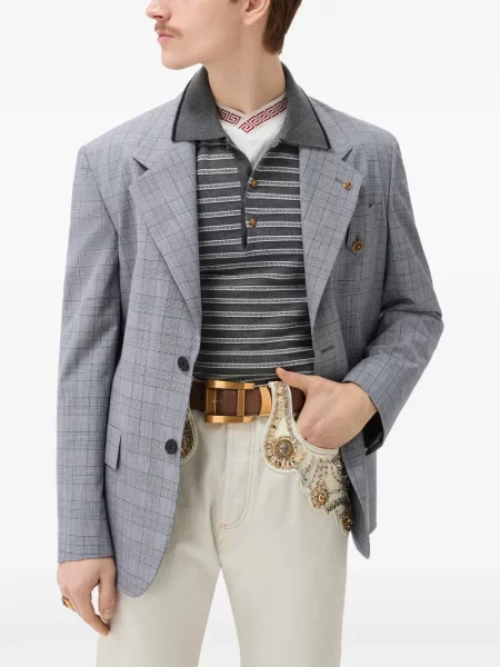 Tricou polo Versace tricotate gri
