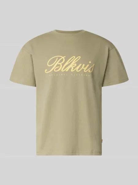 T-shirt z nadrukiem z logo i okrągłym dekoltem Blkvis oliwkowa