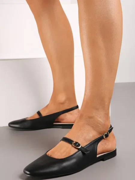 Sandale din Imitatie de Piele cu Talpa Joasa si Doua Barete Darnalea negre