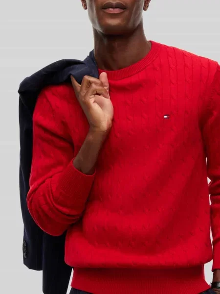 Sweter o kroju regular fit z czystej bawełny Tommy Hilfiger czerwony