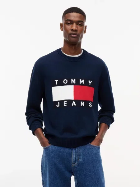 Tommy Jeans Pulover temno / rdeča / bela modra