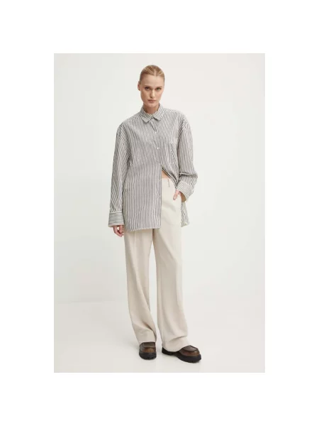 Day Birger et Mikkelsen koszula Tan Daily Classic Stripe RD relaxed z kołnierzykiem klasycznym brązowa