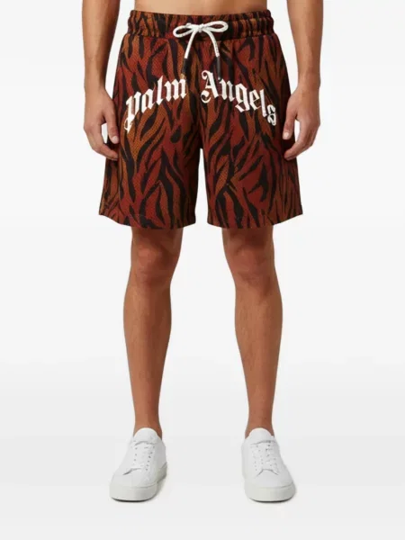 Pantaloni scurți Palm Angels cu dungi de tigru maro