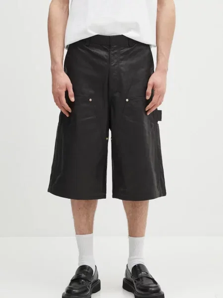 Wales Bonner pantaloni scurți de piele Ivy negru