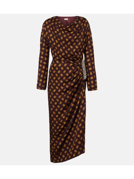 Sukienka midi Dries Van Noten w grochy do kolan garniturowa bordowa