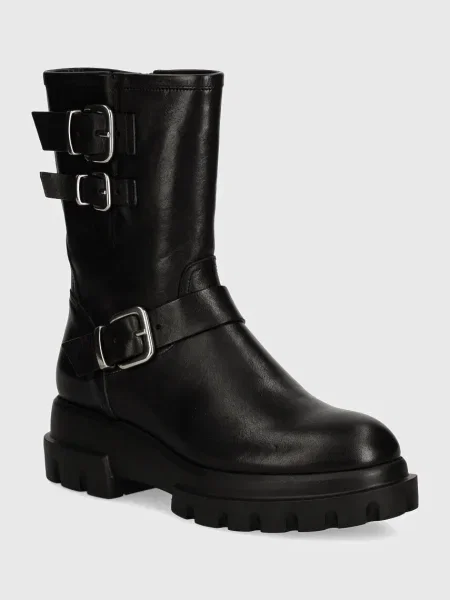 Kožené členkové topánky AGL Chunky Biker čierna