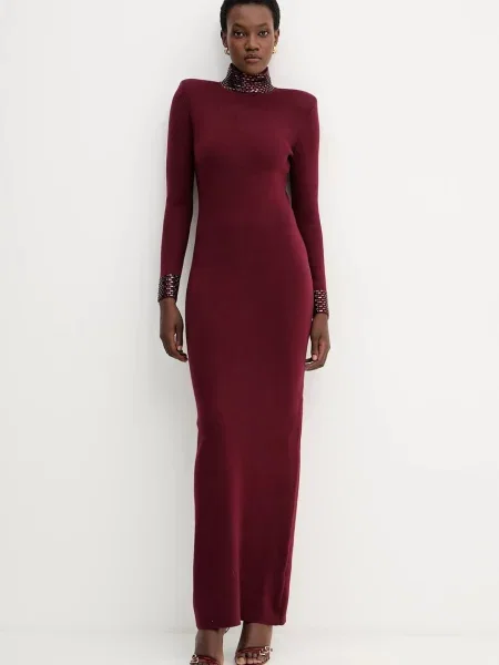 Retrofete sukienka z domieszką wełny Monroe maxi dopasowana bordowy