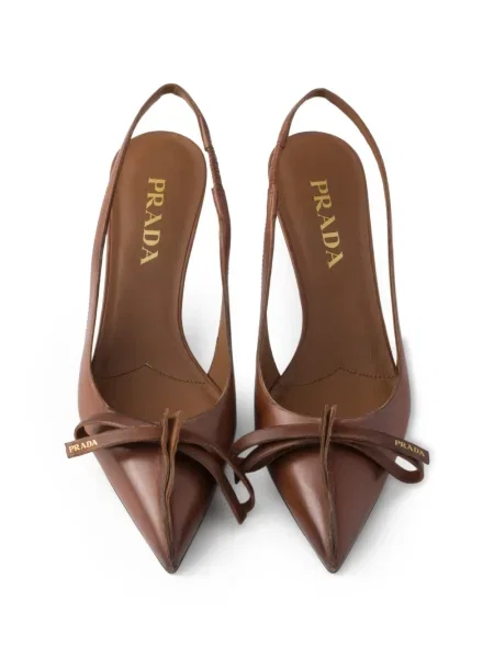 Pantofi cu toc Prada cu funde slingback maro