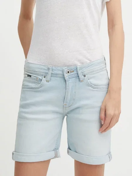 Дънков къс панталон Pepe Jeans SLIM SHORT MW синьо