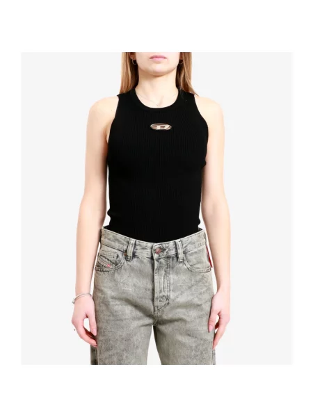 Top Diesel z dekoltem w serek na ramiączkach żakardowy czarny