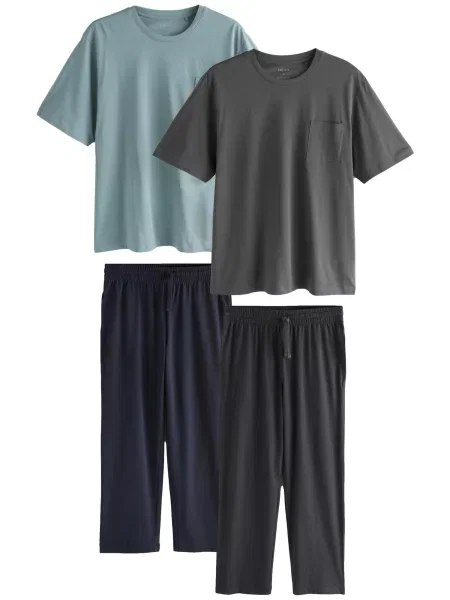 Next Pijama lungă metalic / închis / verde jad / verde pin gri