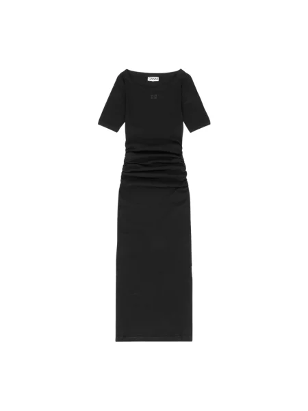 GANNI sukienka Soft Cotton Rib maxi prosta czarny