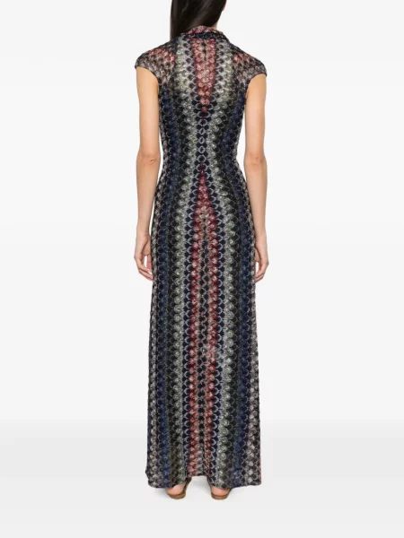 Плетена рокля Missoni с V-образно деколте синьо