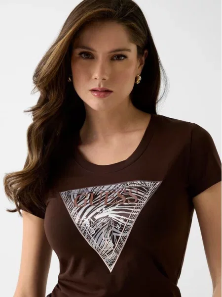 GUESS Tricou închis / argintiu / alb maro