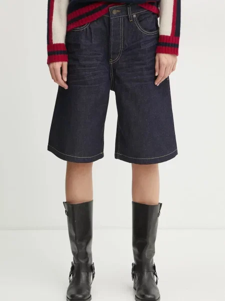 Diesel pantaloni scurti jeans DE-SIRE-SHORT SHORTS femei marin neted high waist albastru