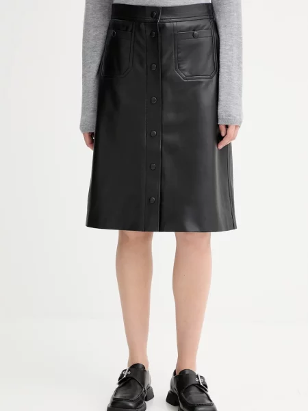 MUNTHE fustă de piele LOCUS mini drept negru