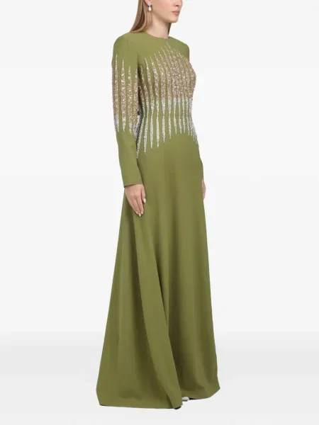 Maxi rochie maxi Dina Melwani de cristal de costum verde