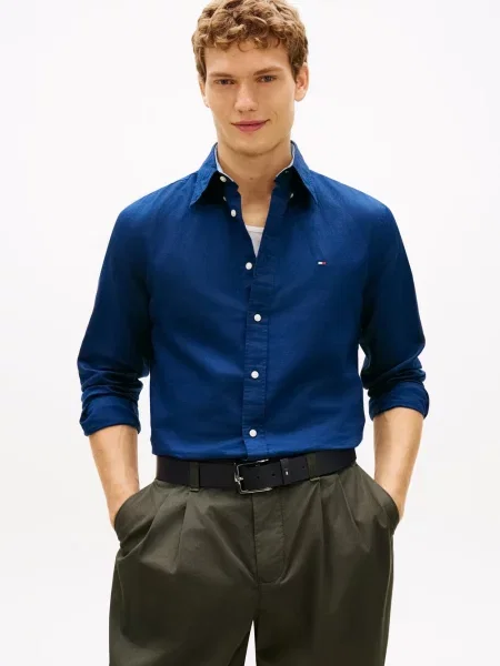 Tommy Hilfiger koszula casual z lnem Mężczyźni Regular Fit len S niebieski