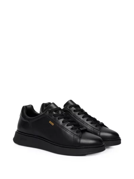 Sneakerși Boss din piele cu imagine negru