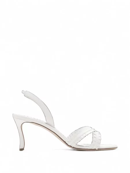 Sandale Manolo Blahnik din piele cu volane alb